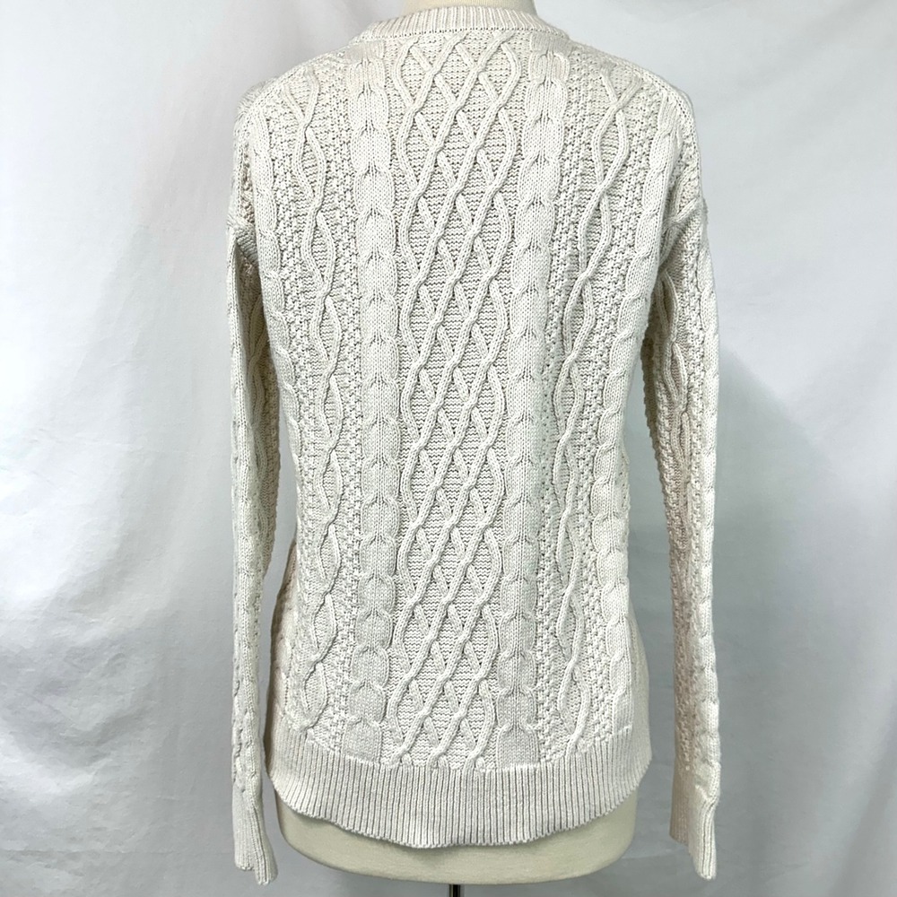 J CREW Cream 100% Cotton Cable Knit Sweater Crew Neck Womens S Preppy Minimalist - Picture 5 of 7